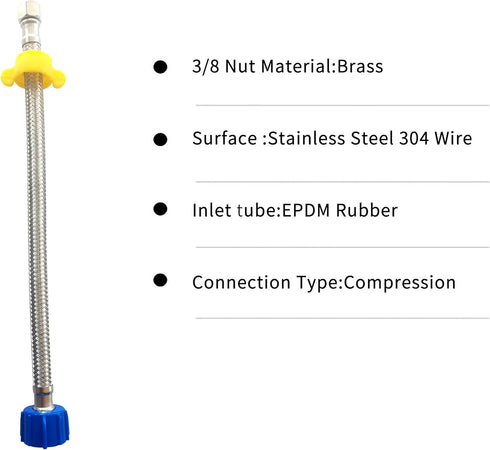Flexible Toilet Water Supply Line 12inch,Stainless Steel Braided Hose With 3/8 Female Compression Thread x 7/8 Female Ballcock Thread?2pack...