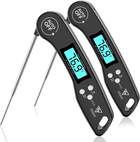 DOQAUS Digital Meat Thermometer, 2 Pack Instant Read Food Thermometer for Cooking, Kitchen Probe with Backlit & Reversible Display, Cooking Temper...