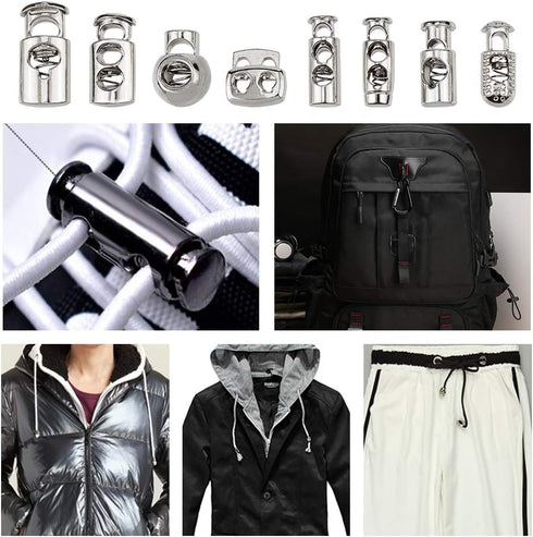 PandaHall 64pcs 8 Styls Metal Alloy Spring Fastener Cord Lock Toggle Stopper Toggle Stopper for Drawstrings...