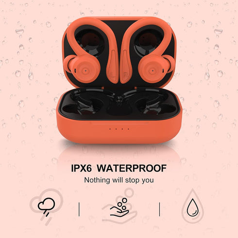 Orange Over Ear Wireless Earbuds with Earhooks Running Bluetooth Earbuds with ear hook Waterproof Small Earphones in Ear Headphones Noise Cancelli...