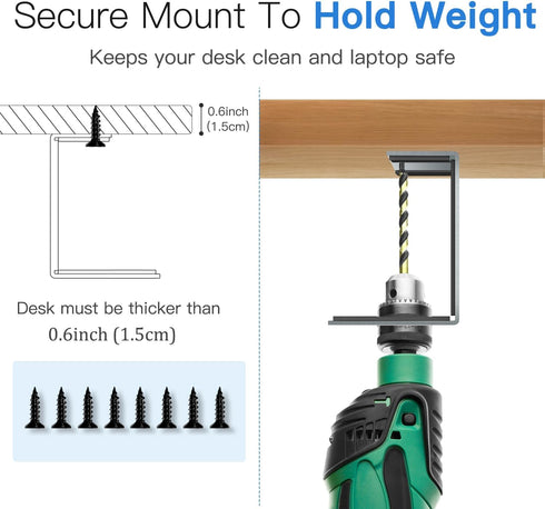 Under Desk Laptop Mount, Laptop Under Desk Mount 3 inches Tall Effective Space with Silicone Pad, Aluminum Under Desk Laptop Holder Rack for Lapto...