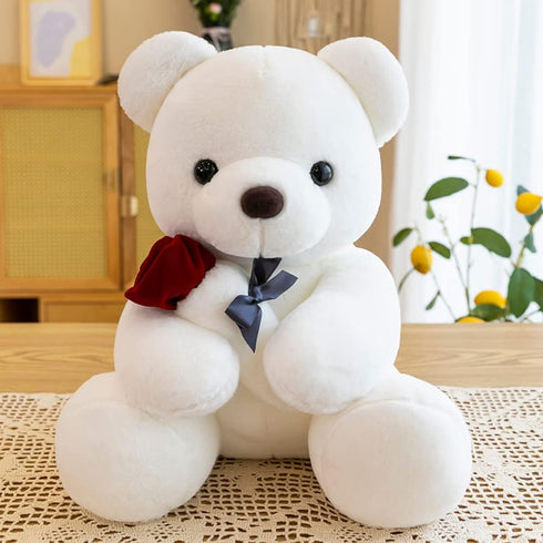9.8'' Teddy Bear with Rose, Soft Plush Bear Doll Stuffed Animal Toys Valentines Day Decor Gifts for Her/Girlfriend Lover Mom Kids (White)...