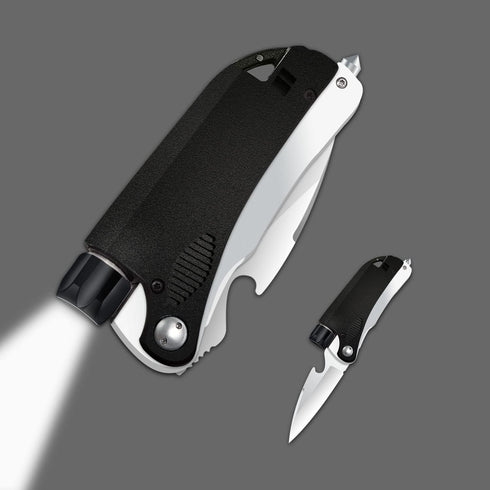 Led Mini Flashlight 6-in-1 Utility Folding Pocket Knife with Bottle Opener Glass Breaker Buckle Whistling Multi-Function Emergency Tool for Hiking...