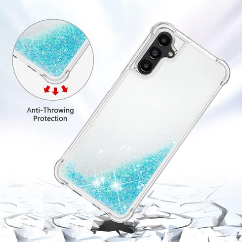 for Samsung Galaxy A14 5G Case with Tempered Glass Screen Protector, Women Girls Glitter Bling Floating Liquid Cute Soft TPU Protective Phone Case...
