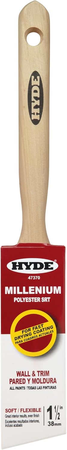 Hyde Millenium Angled Sash Paint Brush, Flat, Soft Polyester SRT with Wood Handle, 1 1/2 Inch, 47370...