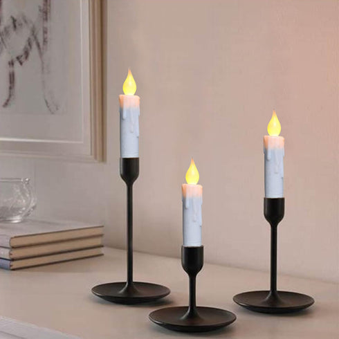 CVHOMEDECO. Flickering Taper Candles LED Drip Flameless Candles, Battery Operated with Timer, White, 4-3/4 Inch, Set of 3...