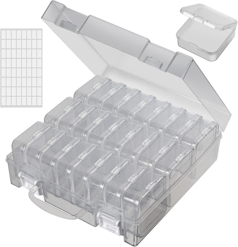 Clear Bead Organizer Box, 24Pcs Small Plastic Bead Storage Containers, Mini Rectangle Storage Boxes with Hinged Lids for Beads Seeds Jewelry Rhine...