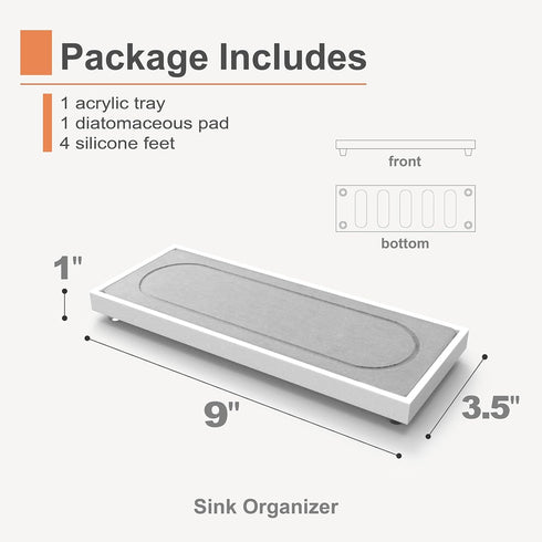 Instant Dry Sink Caddy Organizers, Sponge Holder for Kitchen Sink Counter, Water Absorbing Stone Drying Mat Rack, Soap Dish for Bathroom Counterto...