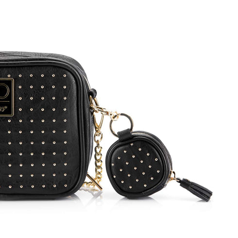 Chelsea + Cole for Itzy Ritzy Studded Pacifier Case with Clip; Pacifier Charm Pod Includes Clasp, Measures 2.5" in Diameter & Holds 2 Pacifiers; B...