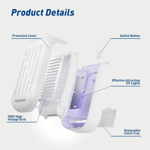 Indoor Bug Zapper, Electric Plug in Flying Insects Mosquito Killer with UV LED Light, Portable Gnat Fly Trap for Home, Kitchen, Bedroom, Office(1 ...