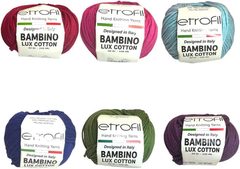 3PK Bambino Lux Cotton Yarn, Knit and Crochet, Organic Cotton Acrylic Blend, Baby and Amigurumi, 150g, 315m (Fuschia Pink)...