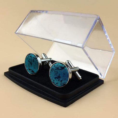 S&W SHLAX&WING Dark Teal Black Blue Patterned Matching Cufflinks...