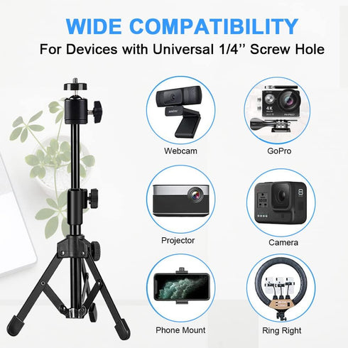 Webcam Tripod Stand Extendable Desktops Tripod for Camera/Phone/Webcam, Desk Tripod Webcam Mount Holder Compatible with Logitech Stream Webcam C92...