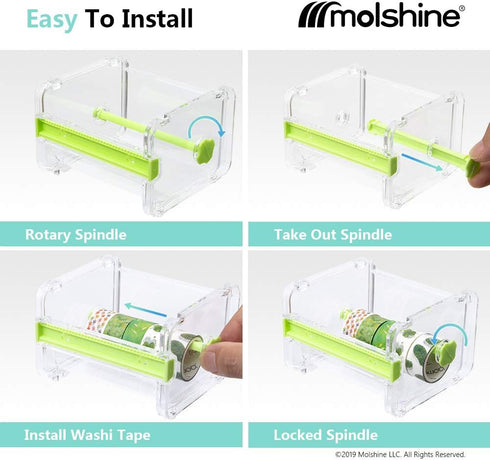 molshine 2 Pack Transparent Desktop Multi Washi Masking Tape Storage Dispenser,Tape Cutter,Tape Roll Holder (Not Include Masking Tape) (Green)...