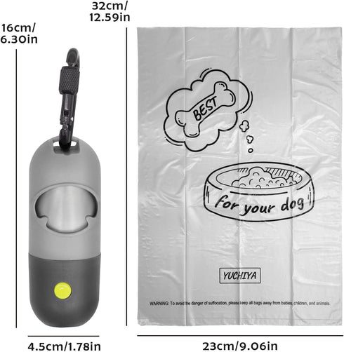 Dog Poop Bags Holder with LED Flashlight|Pet Waste Bags Dispenser for Leash|Doggie Potty Bags Container with Leak-proof Pet Trash Bags and Accesso...