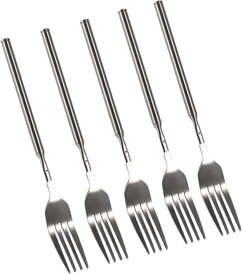 5Pcs Extendable Forks, Stainless Steel BBQ Telescopic Forks 8.7-25.4Inch Dessert Long Handle Fork Cutlery Barbecue Telescopic Toasting Dinner Frui...