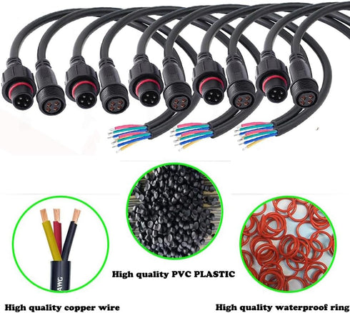 4 wire waterproof connector, 4 Pin Male Female Plug LED Connector,with 16AWG IP68 20CM Extension Cable for Car, Boat,Truck,Indoor/Outdoor LED Stri...