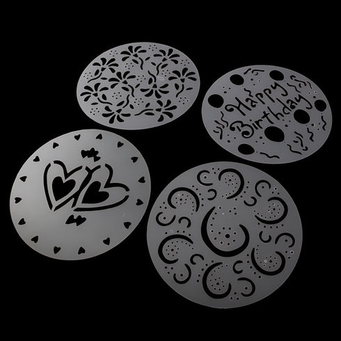 4-Piece Variety Cake Stencil Template,Birthday Heart Flower Spirals Decorating Mold Tool...