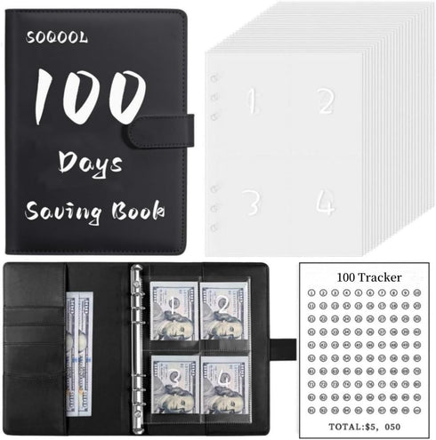 Soqool 100-Days Money Saving Budget Binder with Cash Envelopes, Savings Challenges Book Children Money Bank with Envelopes Money Saving Organizer ...