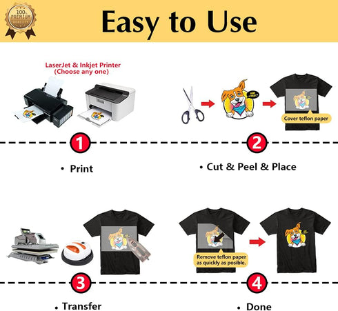 TransOurDream Tru-Heat Transfer Paper for Inkjet & Laserjet Printer (Dark 3.0, 15 Sheets 8.5x11") Printable HTV Heat Transfer Vinyl for T Shirts I...