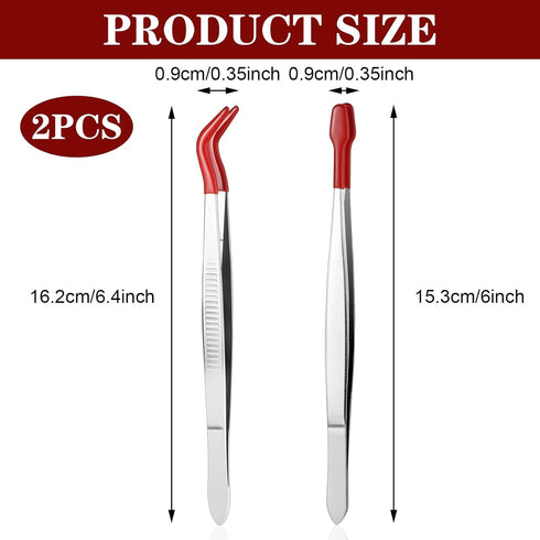 2 Pieces Tweezers with Rubber Tips Stainless Steel Flat Tip and Tip Tweezers, PVC Rubber Coated Tweezers Non Marring Long Tweezers Tools for Lab S...