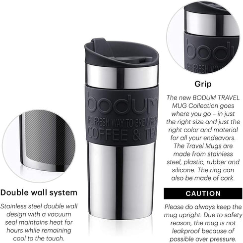 Bodum 11068-01 Vacuum Travel Mug, 0.35 L - Small, Black 1 Count (Pack of 1)...