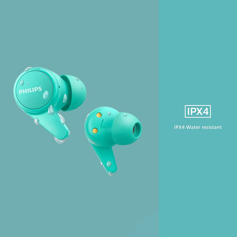 PHILIPS T1207 True Wireless Headphones with Up to 18 Hours Playtime and IPX4 Water Resistance, Teal...