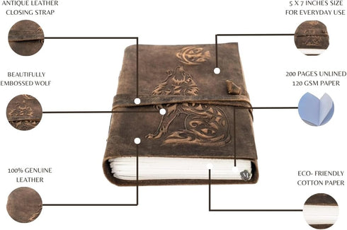 MONTEXOO Wolf Leather Journal Sketch book For Men Women - 200 pages Notebook Diary Dnd Travel Bullet Old Antique Large Vintage Bound Writing Gift ...