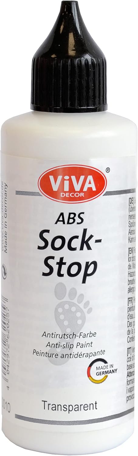 Viva Decor ABS Sock Stop (2.77 Fl oz, Transparent) - Fabric Paint for Non-Slip Socks, Bath Mats & More - Latex-Free, Water-Based, Washable - Secur...