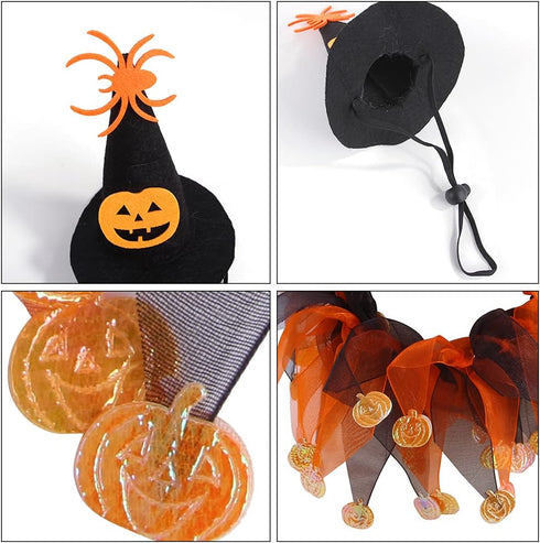 Cat Witch Halloween Costume Suit, Hmxpls Small Dogs & Cats Tutu Collar and Witch Pumpkin Hat Cute Costume Suit Kitten Outfit Clothing for Birthday...
