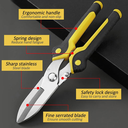 Scissors Heavy duty 9-inch, Shears Multipurpose, Easy Cutting Iron Sheet, Carpet, Leathers, Tin, Wires...