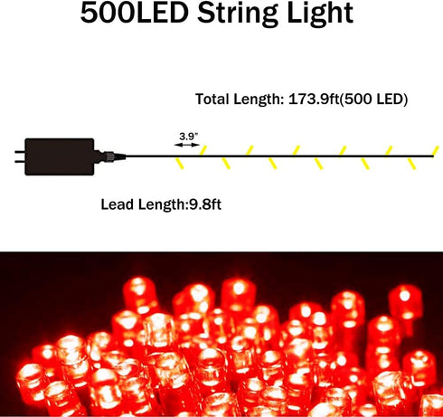 500 LED Christmas Light Red, Indoor String Light Plug in Twinkling Hanging Tree Lights Fairy Light for Party, Bar, Bedroom, Outdoor Xmas Tree Deco...