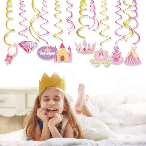 30Ct Princess Hanging Swirl Decorations, Cinderella Party Supplies, Little Royal Queen Birthday Theme Pink Decor for Boy Girl Fairytale Baby Showe...