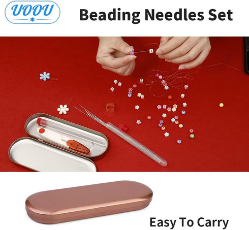 Beading Needles Set Include 60 Pcs Long Straight Beading Thread Needles + 10 Pcs Big Eye Beading Needles, Embroidery Needles with Needle Box, Thim...