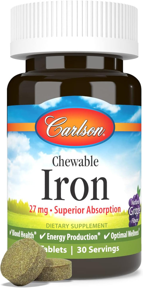 Carlson Chewable Iron 27 mg, Grape, Blood Health, 30 Tablets...