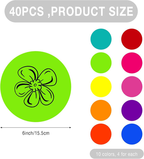 HOXHA 40Pcs 6 Inch Dry Erase Dots Circles, 10 Colors Removable White Board Markers Wall Decal Spots Set for Classroom, Office, Home Table & Desk...
