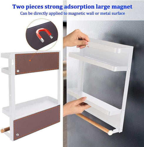 Magnetic Spice Rack for Refrigerator White Magnetic Paper Towel Holder for fridge Magnetic Shelf Magnetic Shelves Fridge Magnet Organizer Spice Ra...