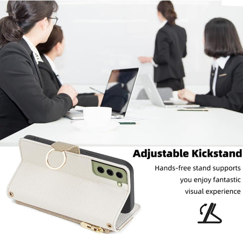 Asuwish Phone Case for Samsung Galaxy S21 FE 5G Wallet Cover with Screen Protector and Mirror Flip Cover Ring Card Holder Crossbody Strap Stand Ce...