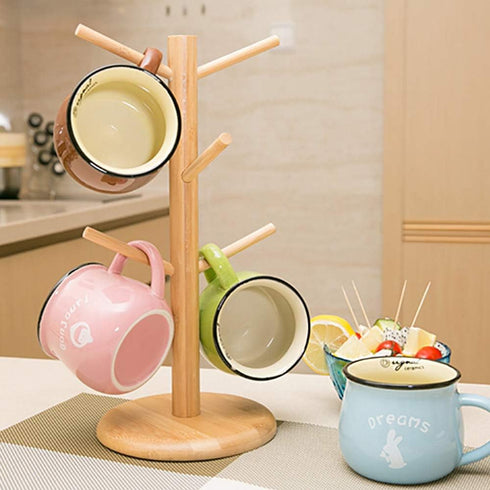 LZYMSZ Coffee Cup Holder, Bamboo Mug HolderTree with 6 Hooks,Standing Rack for Kitchen Counter Decor Organizer,Tea Cups Holder,Coffee Bar Accessor...