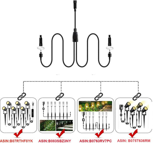 2-in-1 Splitter for Landscape Lighting Garden Path Lights, Connect Two Row Lights to One Adapter...