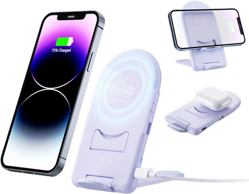 Foldable Wireless Charger Stand, 2 in 1 Fast Wireless Charging Station 15W Wireless Phone Charger for iPhone 14 13 Pro Max Mini 12 11 X 8 Plus, Sa...