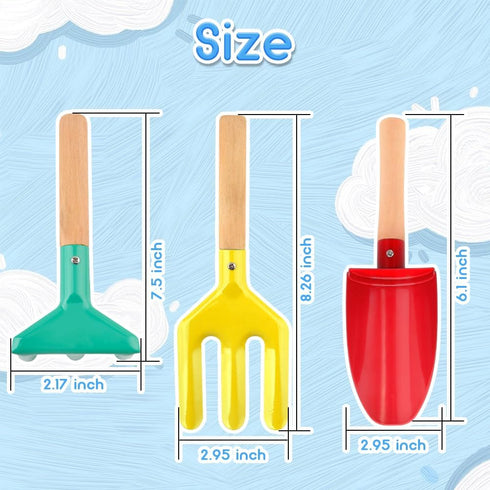 6 Piece Kids Beach Tools,Children Beach Sand Toys, Made of Metal with Sturdy Wooden Handle,Safe Beach Gardening Set,Spoon, Fork, Trowel, Rake & Sh...