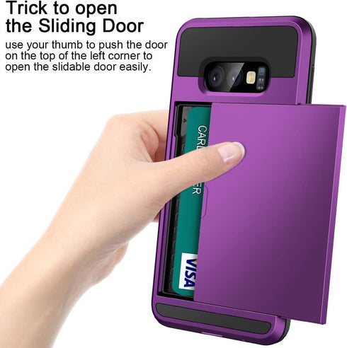 Vofolen Cover for Galaxy S10e Case Wallet Card Holder ID Slot Sliding Door Hidden Pocket Anti-Scratch Dual Layer Protective Hard Shell Rugged TPU ...