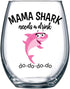 Mama Shark Needs a Drink Funny Wine Glass - Mom Gift For Birthdays, Mother's Day, Christmas, Holidays or Just Because - Stemless...