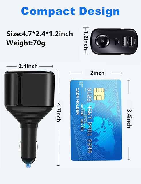 4 in 1 USB C Car Charger Adapter, 210W Multi USB Cigarette Lighter Adapter, Socket Splitter with 3 USB Ports, 12V/24V Outlet Dual USB Type C PD Fa...