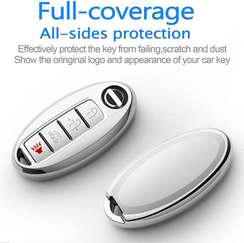 Compatible with Nissan Key Fob Cover with Leather Keychain Soft TPU 360 Degree Protection Key Shell Case for Altima Maxima Rogue Armada Pathfinder...
