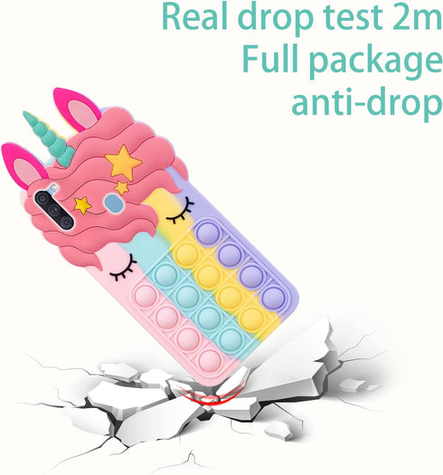 Fun Case for Samsung Galaxy A11, Fidget Toys Stress Relief Phone Case with Strap, Push Pop Bubble 3D Cartoon Funny Kawaii Cute Silicone Cover for ...