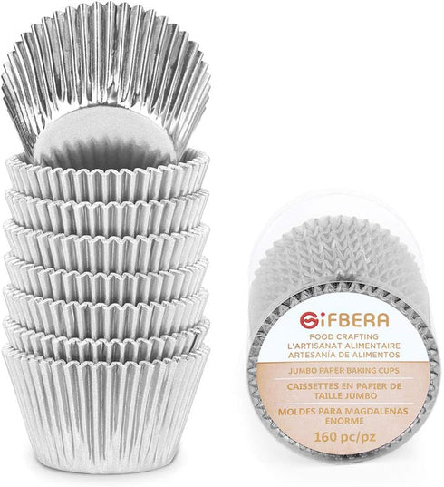 Gifbera Silver Foil Jumbo Cupcake Liners Metallic Muffin Baking Cups, 160-Count...