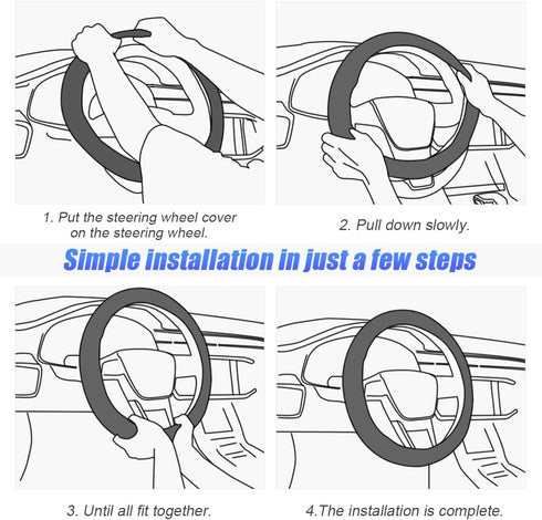 Car Steering Wheel Cover, 15 inch Anti-Slip Steering Wheel Protector, Carbon Fiber & Microfiber PU Leather Steering Wheel Cover for Women and Men,...