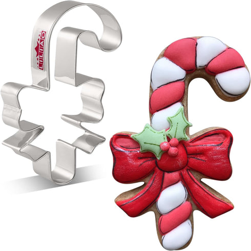 LILIAO Christmas Candy Cane with Bow/Ribbon Cookie Cutter - 2.8 x 4.3 inches - Stainless Steel...